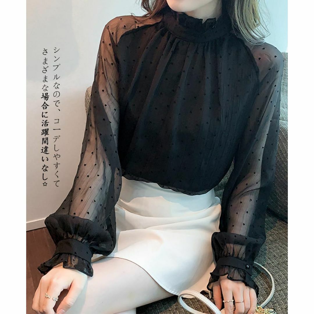 [Ladyangel] シャツ ブラウス フリル レディース ハート柄 長袖 透 レディースのファッション小物(その他)の商品写真