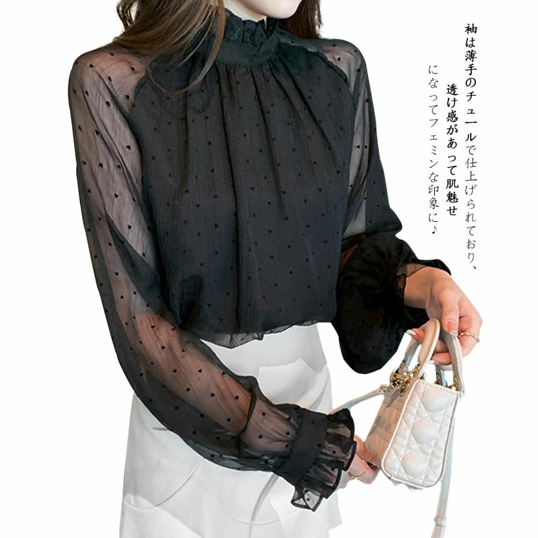 [Ladyangel] シャツ ブラウス フリル レディース ハート柄 長袖 透 レディースのファッション小物(その他)の商品写真