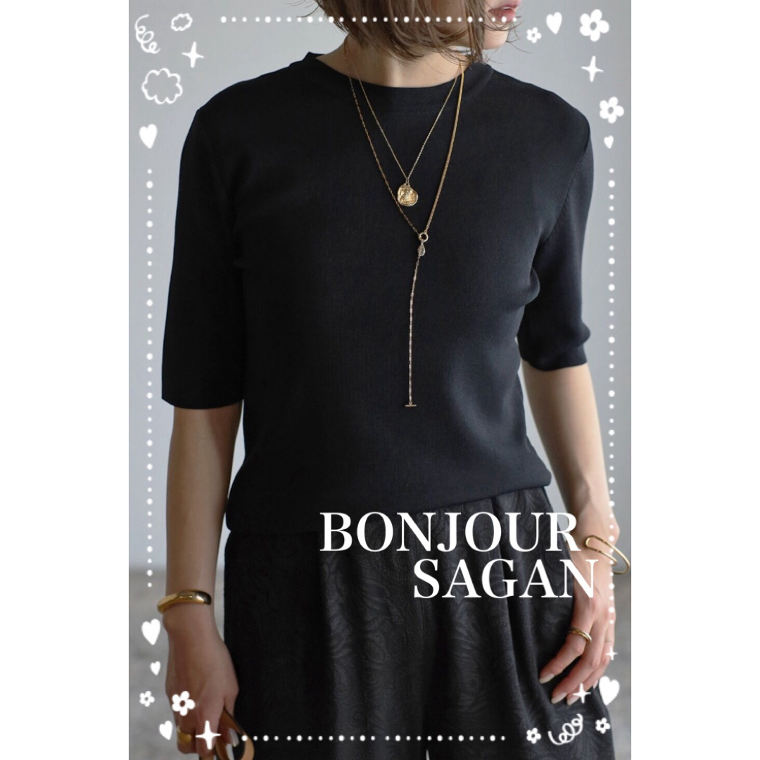 BONJOUR SAGAN(ボンジュールサガン)のBonjour sagan  ダイバーニットT   ブラック レディースのトップス(ニット/セーター)の商品写真