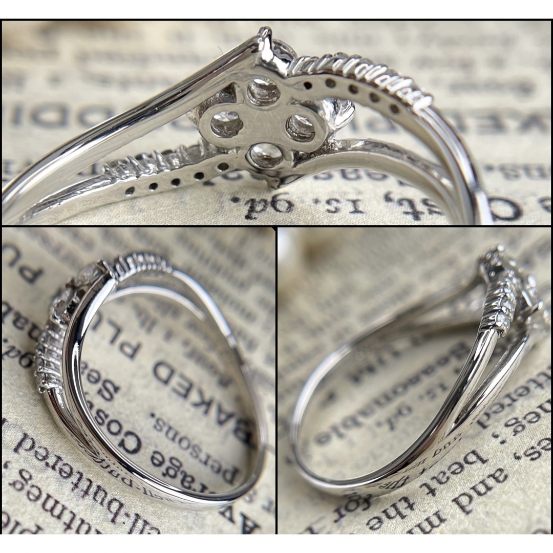 ★Pt900 ダイヤ 0.3ct フラワー 花 ツイスト 指輪 12号 2.6g レディースのアクセサリー(リング(指輪))の商品写真