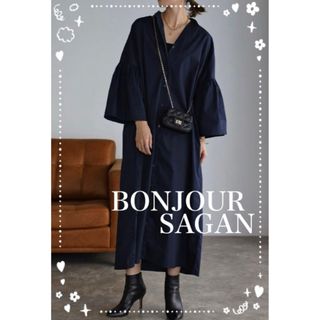 Bonjour sagan  袖フレアシャツワンピース　ネイビー