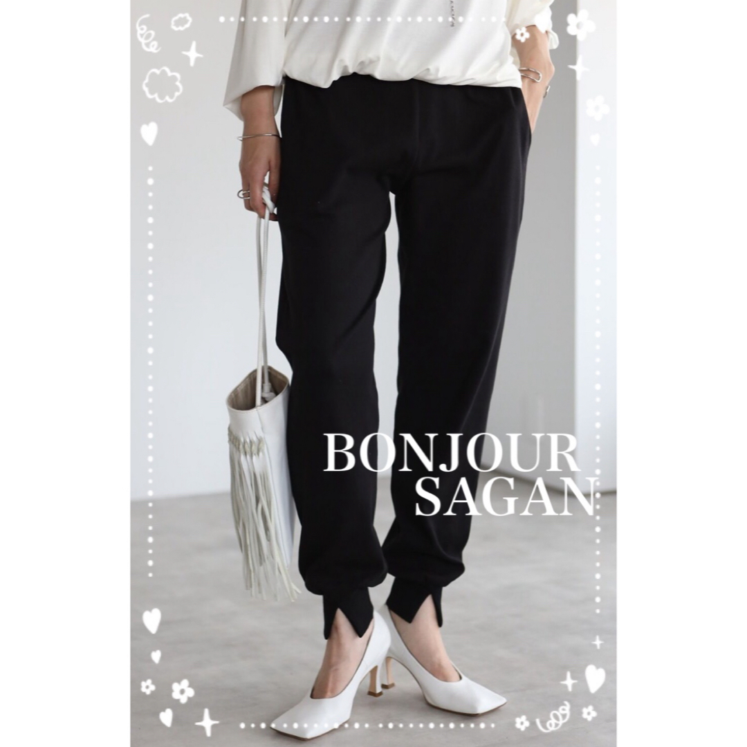 BONJOUR SAGAN(ボンジュールサガン)のBonjour sagan  裾スリットジョガーパンツ　ブラック レディースのパンツ(その他)の商品写真