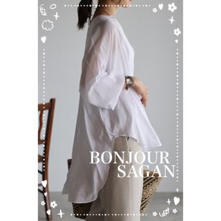 ボンジュールサガン(BONJOUR SAGAN)のBonjour Sagan  袖ゴムカフスシアーシャツ　ホワイト(シャツ/ブラウス(長袖/七分))