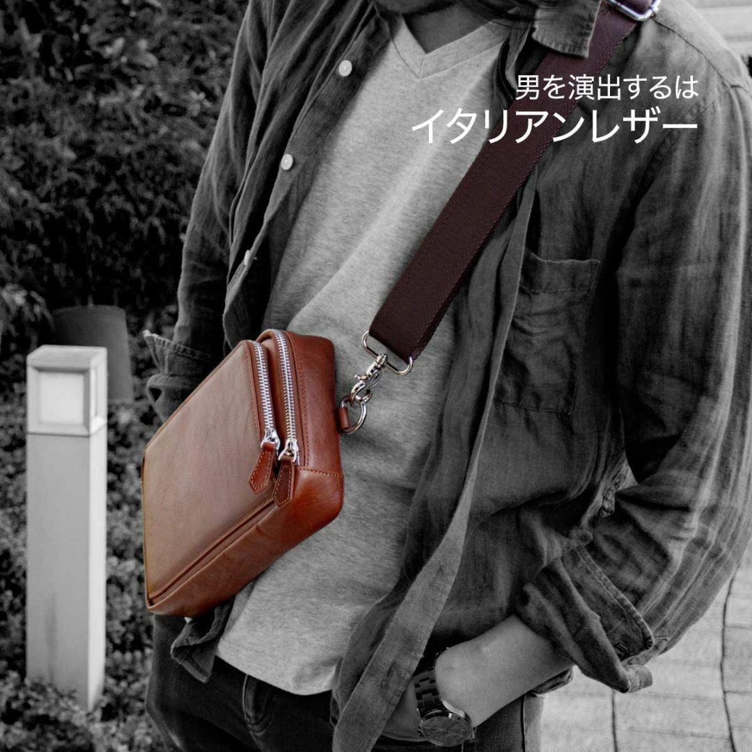 【色: ブラック】[Dom Teporna] ボディバッグ メンズ 本革 イタリ メンズのバッグ(その他)の商品写真