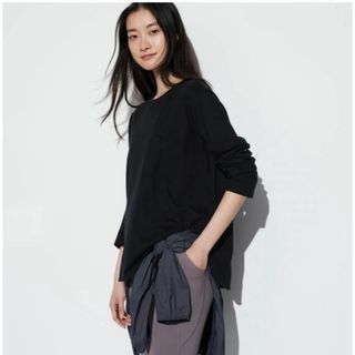 ユニクロ(UNIQLO)のユニクロソフトコットンラウンドヘムTシャツL  新品2枚(Tシャツ(長袖/七分))