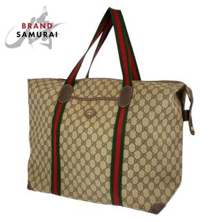 グッチ(Gucci)のGUCCI グッチ シェリー ベージュ 薄茶色 ブラウン ゴールド金具 GGスプリームキャンバス /レザー 012 39 6211 旅行バッグ 男女兼用 レディース 405734 【中古】(ボストンバッグ)