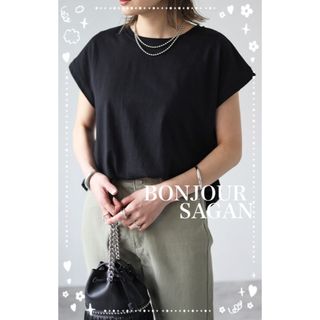 BONJOUR SAGAN - Bonjour sagan  フレンチスリーブコットンTシャツ　ブラック