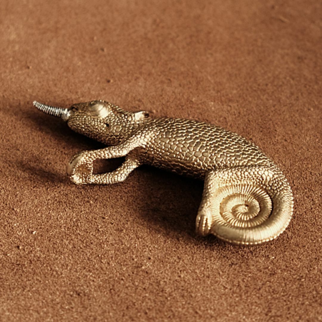 真鍮 キーホルダー（カメレオン）爬虫類 トカゲ とかげ ブラス ネジ キーリング メンズのファッション小物(キーホルダー)の商品写真