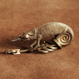 真鍮 キーホルダー（カメレオン）爬虫類 トカゲ とかげ ブラス ネジ キーリング(キーホルダー)