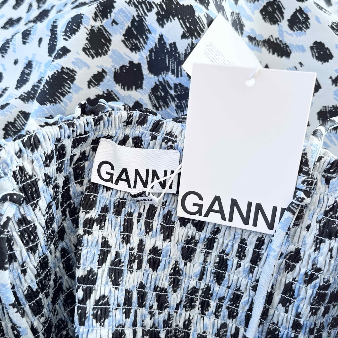 GANNI ガニー　ブルーレオパード ミディ丈ワンピース　M(38)サイズ レディースのワンピース(ひざ丈ワンピース)の商品写真