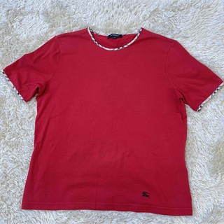 バーバリーブルーレーベル(BURBERRY BLUE LABEL)のBURBERRY バーバリーブルーレーベル　ノバチェック襟Ｔシャツ赤  42(Tシャツ(半袖/袖なし))