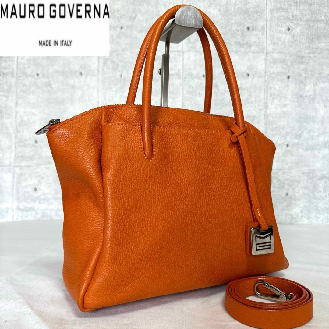 【MAURO GOVERNA】オレンジ トリヨンレザー 2WAY ハンドバッグ レディースのバッグ(ハンドバッグ)の商品写真