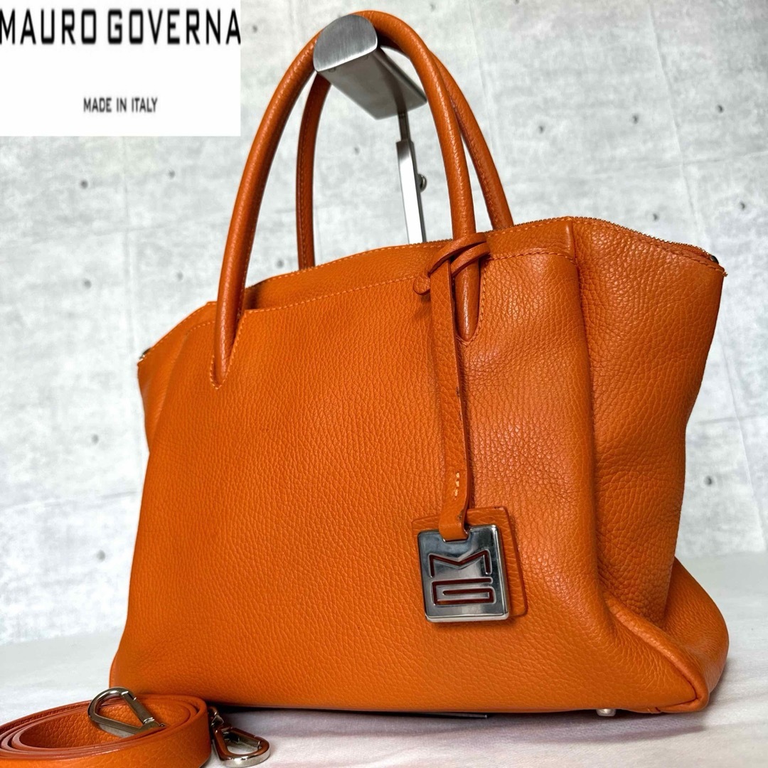 【MAURO GOVERNA】オレンジ トリヨンレザー 2WAY ハンドバッグ レディースのバッグ(ハンドバッグ)の商品写真