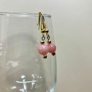 ジェイドピアス(ピンク) 一粒フックピアス 　8mm　G イヤリング(イヤリング)