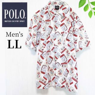 【POLO BCS】総柄シャツ　メンズLL アロハシャツ　春夏　大きめ　白　赤(シャツ)