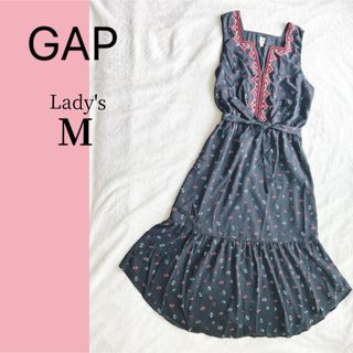 【GAP】花柄　刺繍　ワンピース　エスニック　赤　黒　M  春　ノースリーブ 