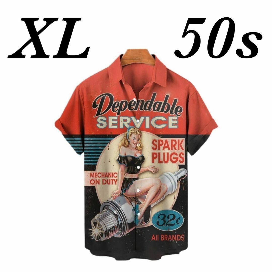 新品★50s レトロプリント 半袖シャツ ロカビリーシャツ ハーレーシャツ　ＸＬ メンズのトップス(シャツ)の商品写真