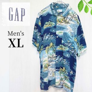 GAP - 美品【Gap】メンズXL アロハシャツ　半袖シャツ　青　ブルー　ヤシの木　海　夏