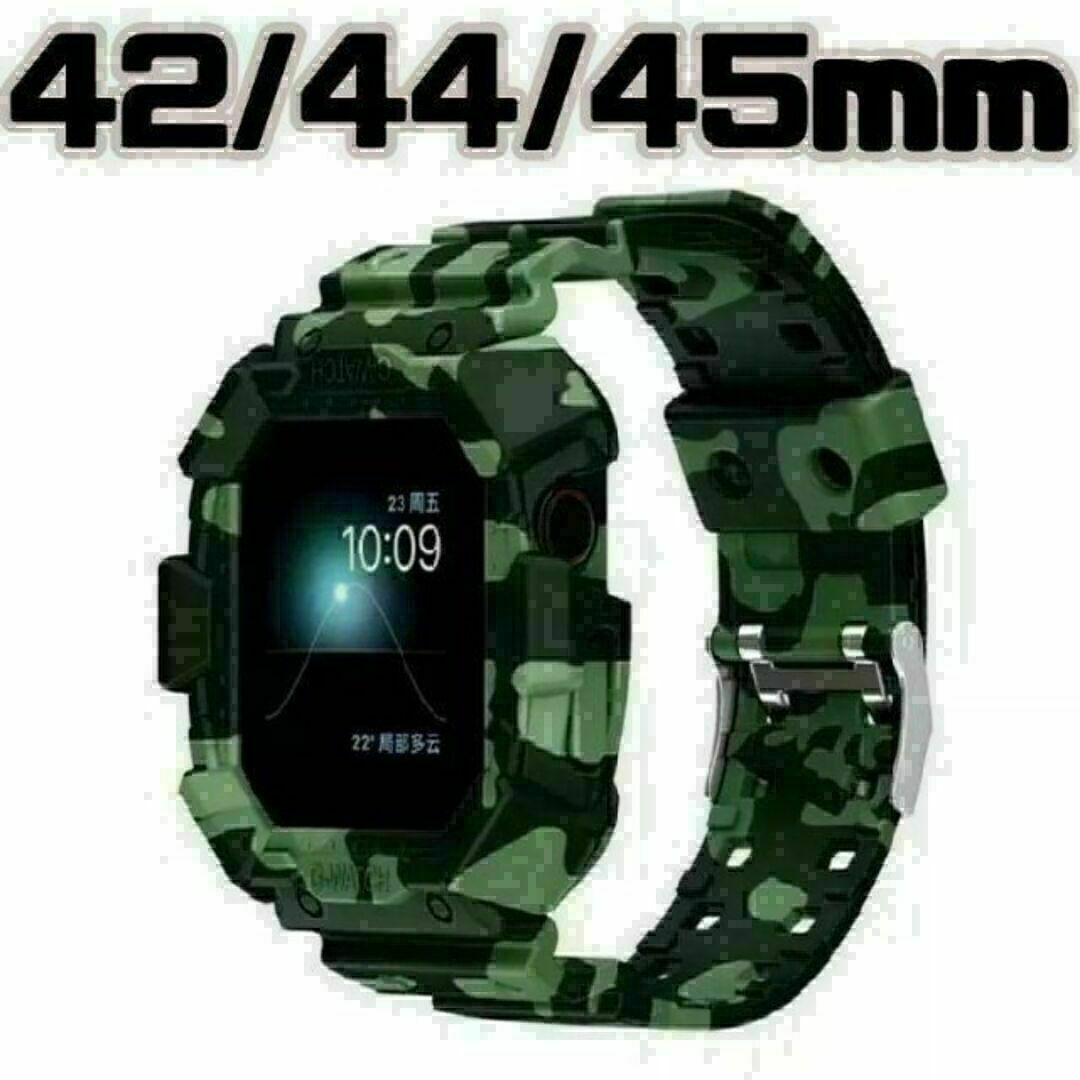 ＊Apple Watch バンド　42/44/45mm　緑迷彩　ベルト＊ メンズの時計(ラバーベルト)の商品写真