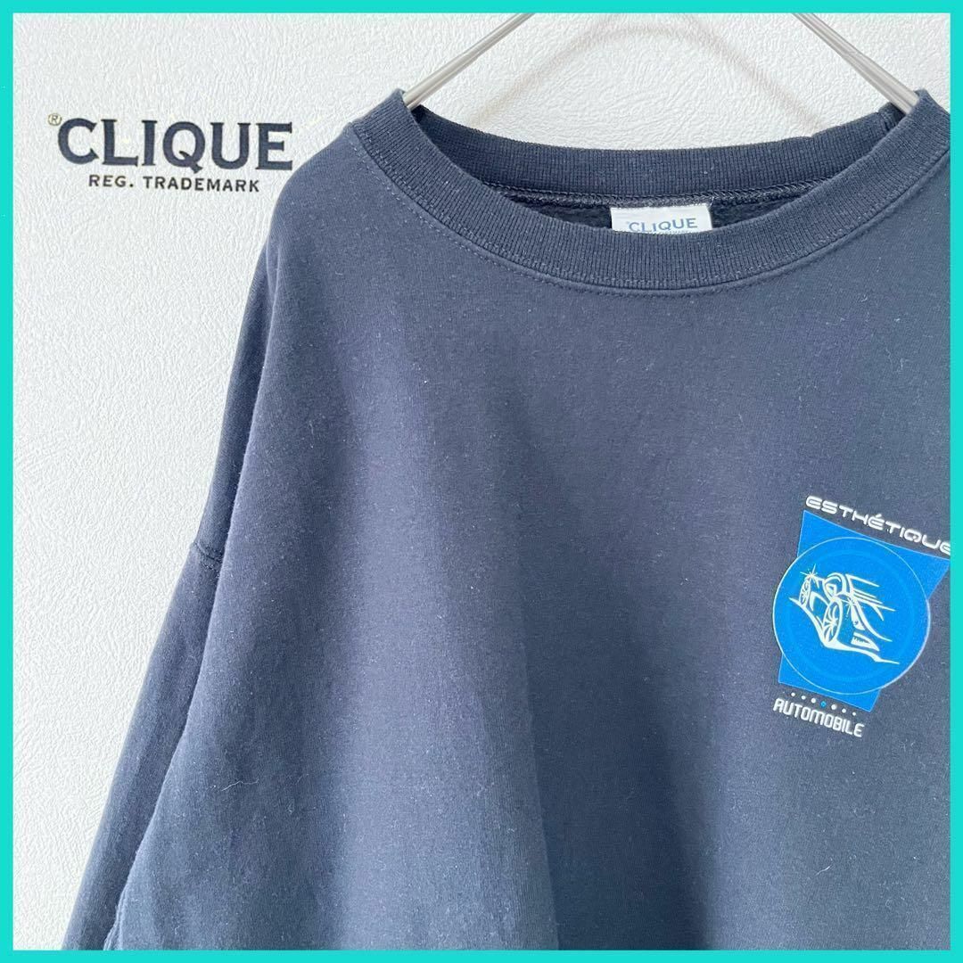 CLIQUE スウェット 古着 ゆるダボ ワンポイントロゴ ブラック/53 メンズのトップス(スウェット)の商品写真