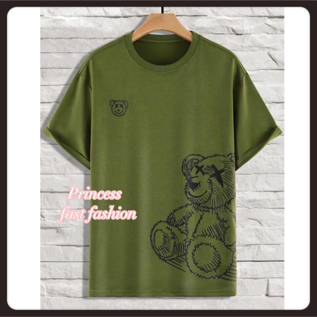 【5L／グリーン】くまさん 半袖Tシャツ 大きいサイズ レディース メンズ レディースのトップス(Tシャツ(半袖/袖なし))の商品写真