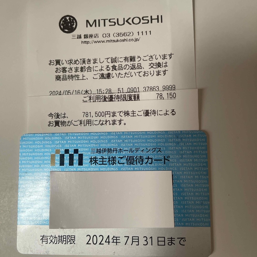 三越伊勢丹ホールディングス　株主様ご優待カード チケットの優待券/割引券(その他)の商品写真