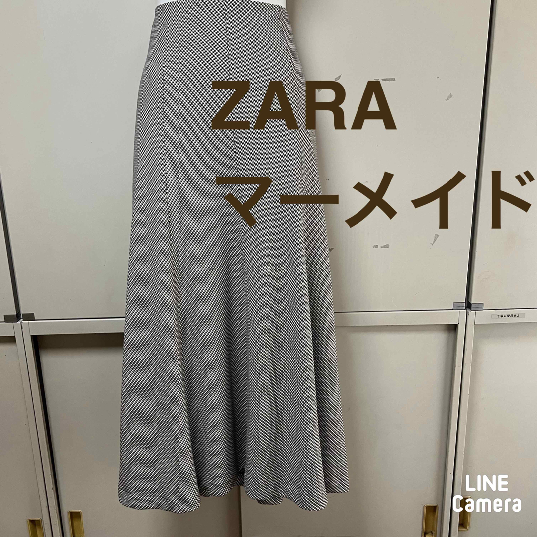 ZARA(ザラ)のZARA 千鳥格子ストレッチマーメイドロングスカート　s レディースのスカート(ロングスカート)の商品写真