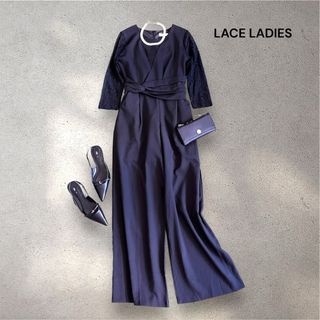 LACE LADIES パンツドレスワンピース Lサイズ 黒 パーティー 結婚式