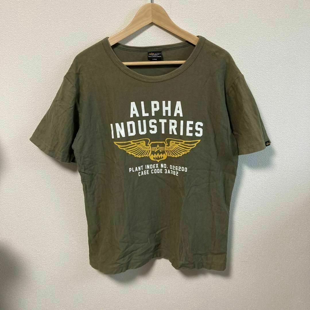 alpha(アルファ)のALPHA アルファ Tシャツ プリント　ミリタリー　カーキ　グリーン　緑　L メンズのトップス(Tシャツ/カットソー(半袖/袖なし))の商品写真