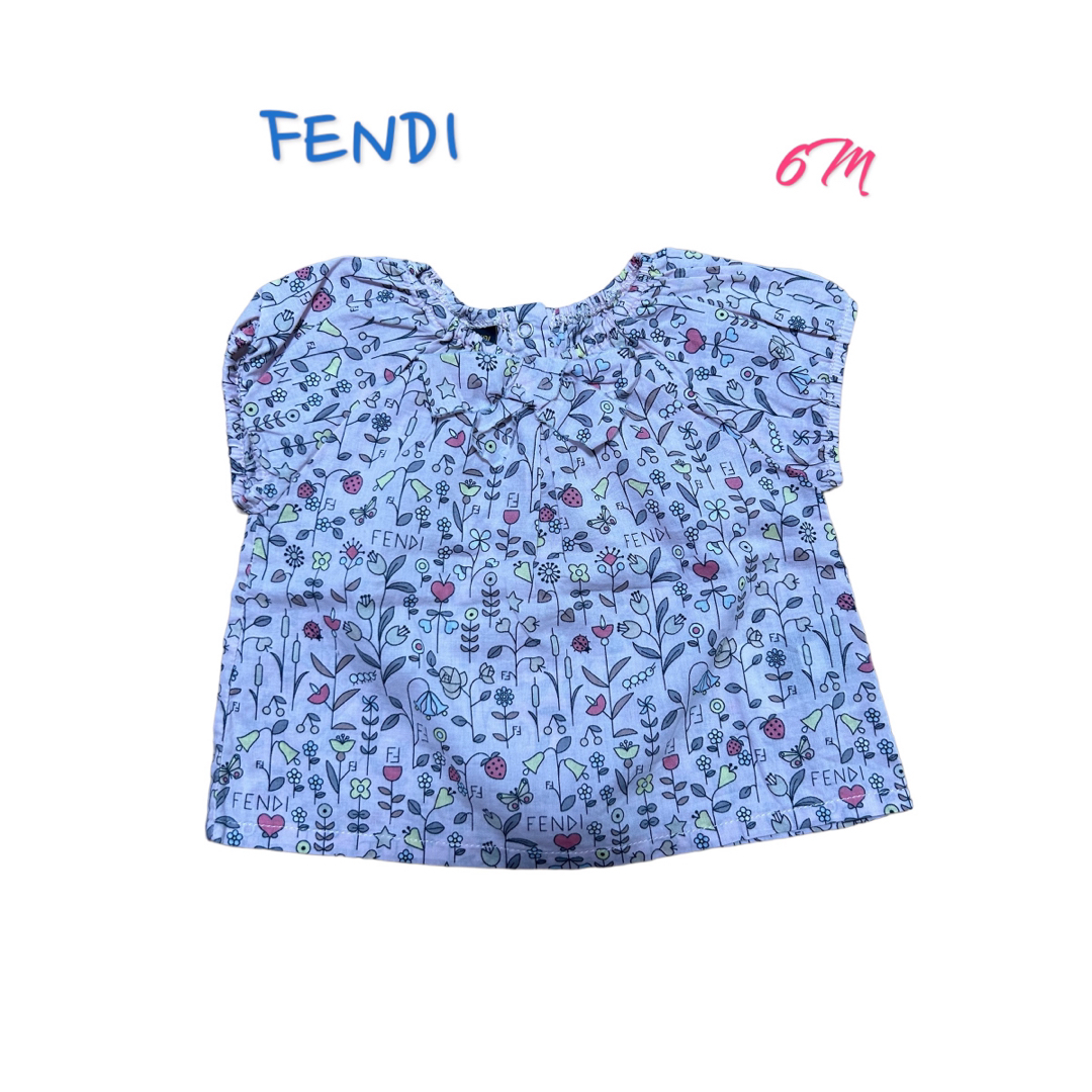 FENDI(フェンディ)の【美品】FENDI キッズ　トップス　ワンピース　ブラウス　リボン　ピンク　6M キッズ/ベビー/マタニティのベビー服(~85cm)(シャツ/カットソー)の商品写真