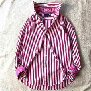 ポロラルフローレン ストライプシャツ ブラウス ピンク 長袖 ポニー刺繍 花柄