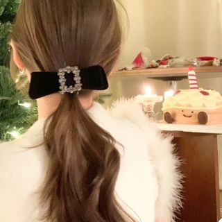 フォーマル　リボン　ベルベット　ヘアピン　ヘアアクセ　バレッタ　結婚式　ブラック(バレッタ/ヘアクリップ)