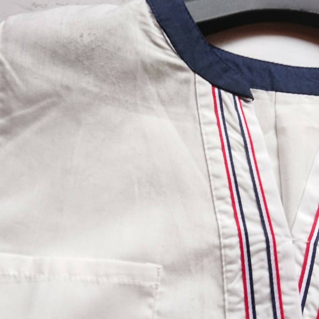 トリコロールカラーパイピング×深Vカット×シャツカットソー レディースのトップス(Tシャツ(半袖/袖なし))の商品写真