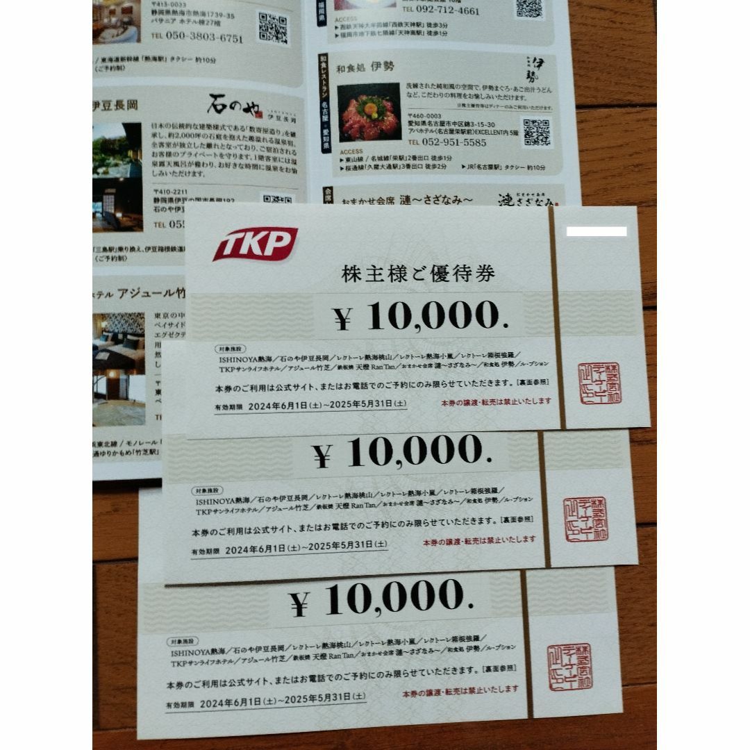 【30,000円分】　3万円　ティーケーピー　TKP　株主優待券 チケットの優待券/割引券(宿泊券)の商品写真