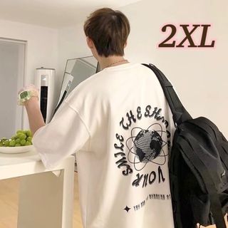 【2XL】Ｔシャツ　メンズ　トップス　半袖　バックプリント　男女兼用　ホワイト(Tシャツ/カットソー(半袖/袖なし))