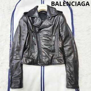 バレンシアガ(Balenciaga)の【美品・ラムレザー】バレンシアガ ダブルライダースジャケット 38M レディース(ライダースジャケット)