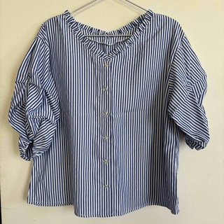 CHIPCLIP ストライプシャツ　七分袖　五分袖　Lサイズ(シャツ/ブラウス(半袖/袖なし))