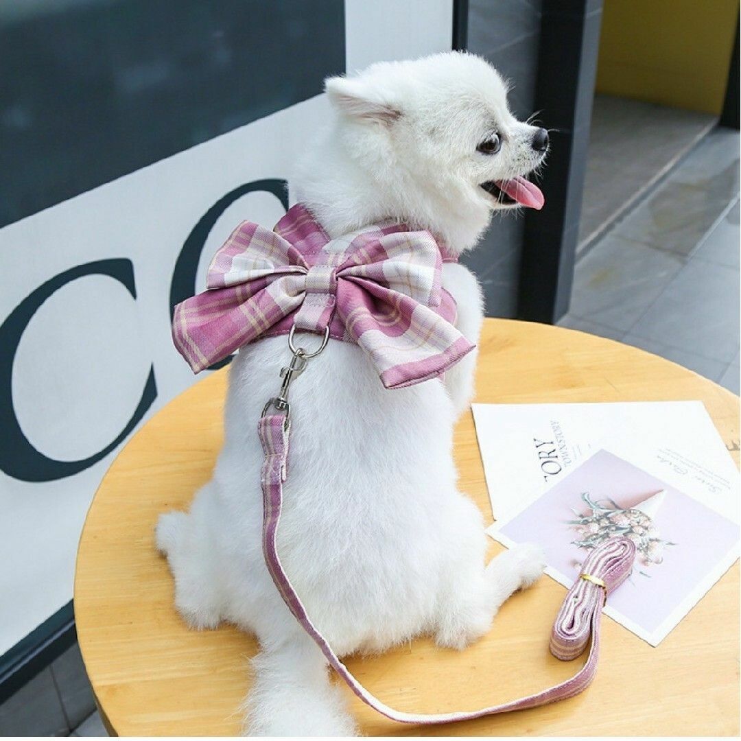 小型犬 猫　リボン ハーネス チェック 猫服　犬服　チワワ トイプード その他のペット用品(犬)の商品写真