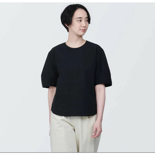 【新品】　無印良品　涼感　ブロード　半袖ブラウス　ブラックXL (Tシャツ(半袖/袖なし))