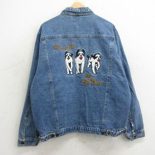 XL★古着 ビッグドッグス BIG DOGS 長袖 ジージャン メンズ 00年代 00s 犬 刺繍 コットン 紺 ネイビー デニム 【spe】 24may16 中古 アウター Gジャン ジャケット(ダッフルコート)