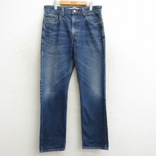 W34★古着 ジーンズ Levis リーバイス 505 メンズ ヒゲ コットン 紺 ネイビー デニム 24may16 中古 ボトムス ジーパン Gパン ロング パンツ