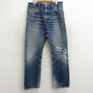 リーバイス(Levi's)のW34★古着 ジーンズ Levis リーバイス 505 メンズ ヒゲ コットン 濃紺 ネイビー デニム 24may16 中古 ボトムス ジーパン Gパン ロング パンツ(ワークパンツ/カーゴパンツ)