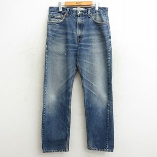 リーバイス(Levi's)のW34★古着 ジーンズ Levis リーバイス 505 メンズ ヒゲ コットン 紺 ネイビー デニム 24may16 中古 ボトムス ジーパン Gパン ロング パンツ(ワークパンツ/カーゴパンツ)