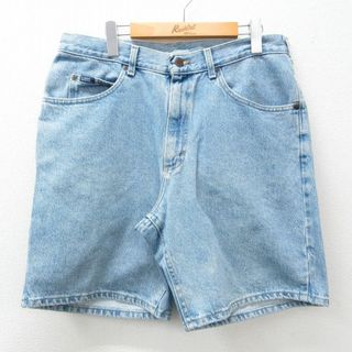 リー(Lee)のW36★古着 リー Lee ショート パンツ ショーツ メンズ 90年代 90s コットン USA製 紺 ネイビー デニム 24may16 中古 ボトムス 短パン ショーパン ハーフ(ワークパンツ/カーゴパンツ)