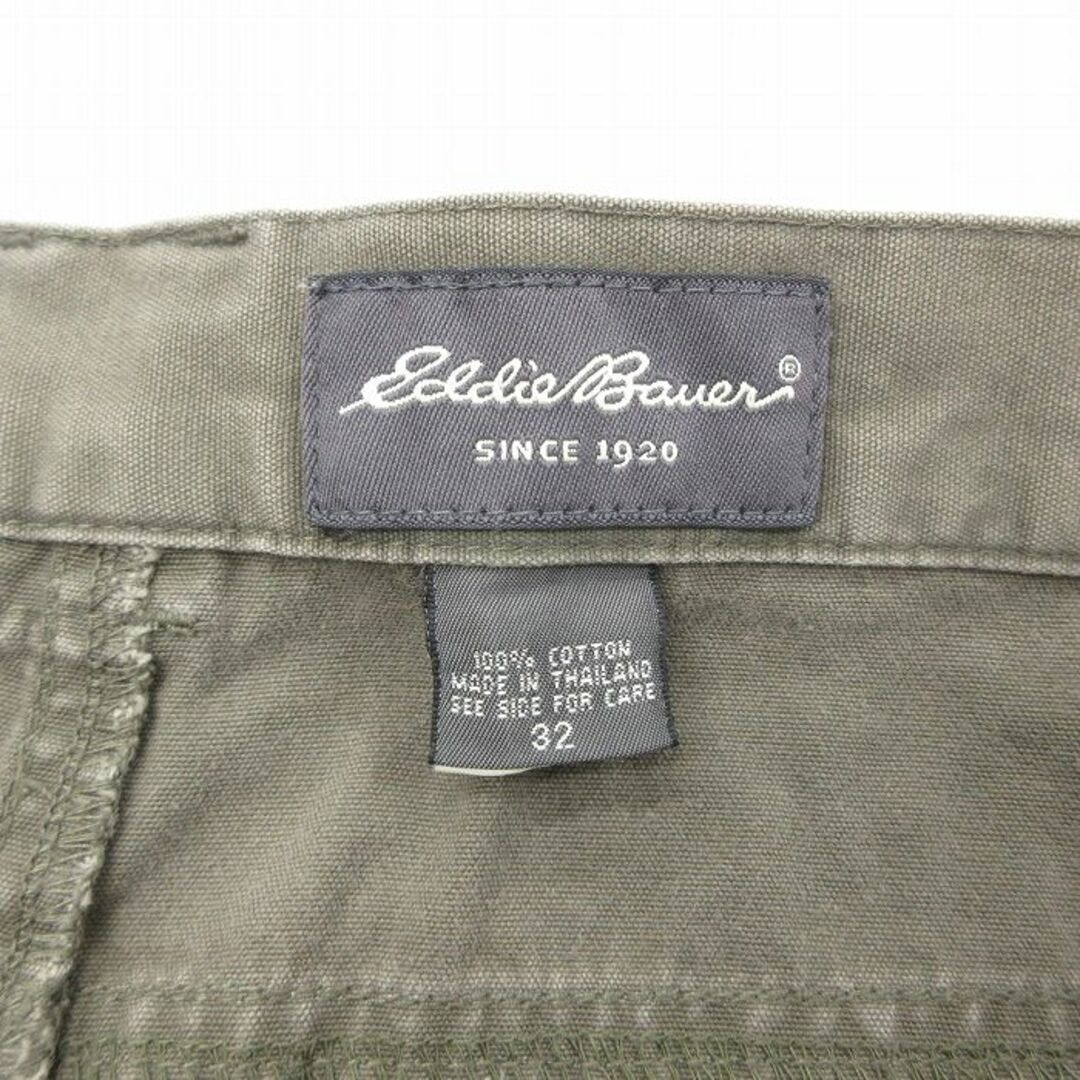 Eddie Bauer(エディーバウアー)のW32★古着 エディーバウアー ショート ワーク パンツ ショーツ メンズ ダック地 コットン 緑系 グリーン 24may16 中古 ボトムス 短パン ショーパン メンズのパンツ(ワークパンツ/カーゴパンツ)の商品写真