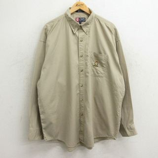 ラルフローレン(Ralph Lauren)のXL★古着 ラルフローレン Ralph Lauren チャップス 長袖 ブランド シャツ メンズ 90年代 90s ワンポイントロゴ 大きいサイズ ロング丈 コットン ボタンダウン ベージュ カーキ 24may16 中古 トップス(シャツ)