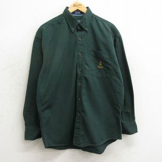 ラルフローレン(Ralph Lauren)のL★古着 ラルフローレン Ralph Lauren チャップス 長袖 ブランド シャツ メンズ 90年代 90s ワンポイントロゴ コットン ボタンダウン 緑 グリーン 24may16 中古 トップス(シャツ)