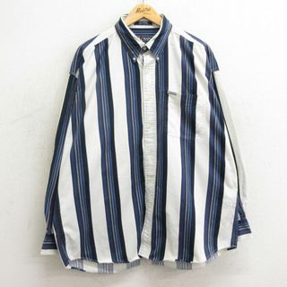 ラルフローレン(Ralph Lauren)のXL★古着 ラルフローレン Ralph Lauren チャップス 長袖 ブランド シャツ メンズ 90年代 90s 大きいサイズ コットン ボタンダウン 白他 ホワイト ストライプ 24may16 中古 トップス(シャツ)