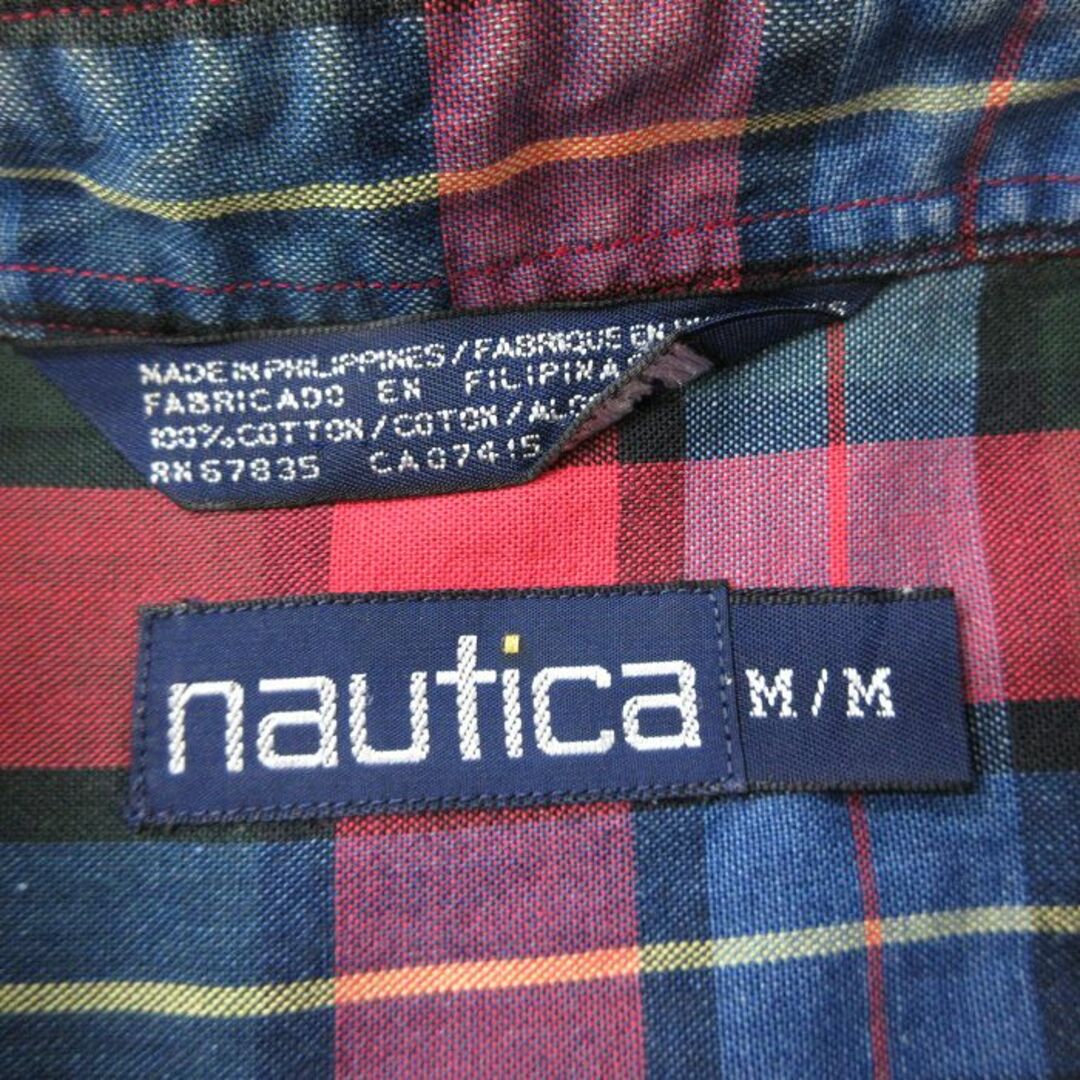 NAUTICA(ノーティカ)のL★古着 ノーティカ NAUTICA 長袖 ブランド シャツ メンズ 90年代 90s ワンポイントロゴ コットン ボタンダウン 赤他 レッド チェック 24may16 中古 トップス メンズのトップス(シャツ)の商品写真