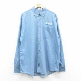 XL★古着 長袖 シャツ メンズ 00年代 00s Disha 大きいサイズ コットン ボタンダウン 紺 ネイビー デニム 24may16 中古 トップス(シャツ)